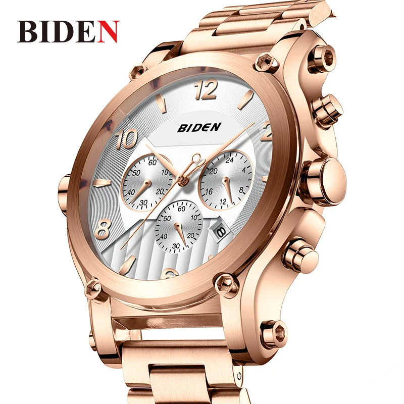 

Watch Men Top Luxury Brand Gold Black Men's Quartz Wristwatches Steel Creative Stopwatch Male Watch Chronograph Waterproof Clock