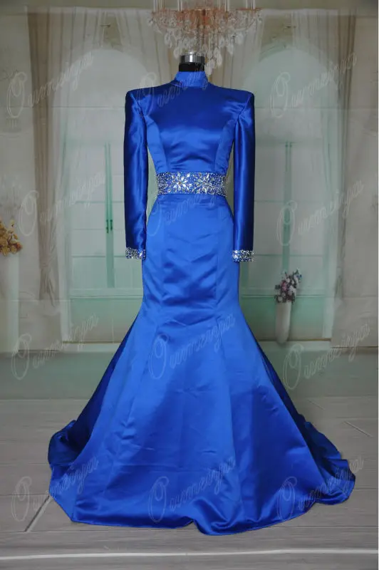 Ore99 Oumeiya Real Sample Royal Blue Satin Muslim Long Sleeve Color 53 Royal Blue
