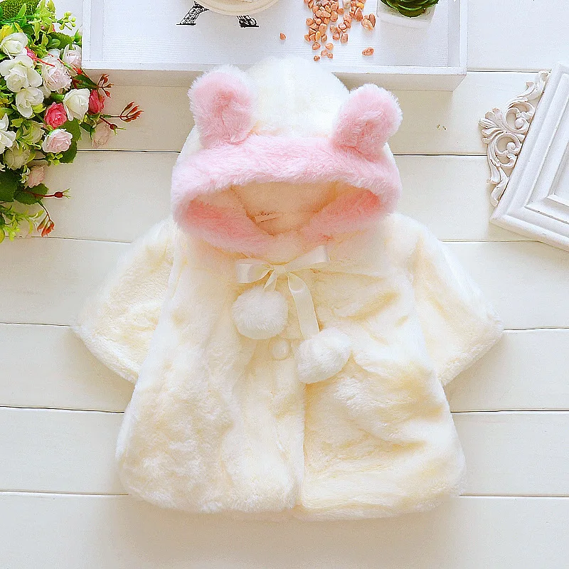 

Cold Winter Baby 12M-3T Girls Clothes Faux infant Coat Rabbit Ears Warm kids Jacket Hooded Snowsuit Outerwear enfant children