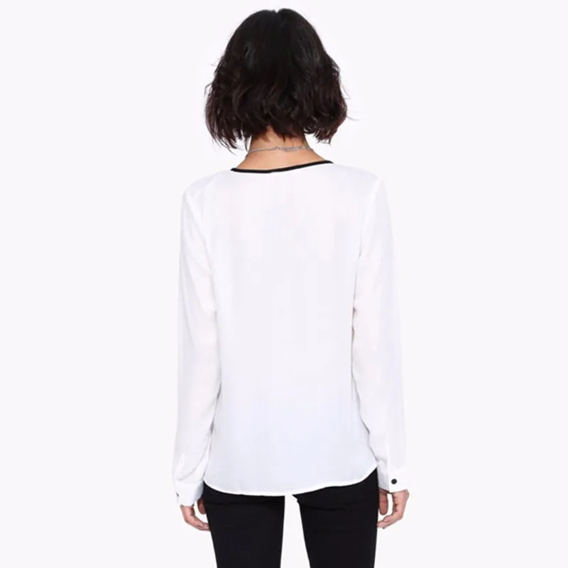 Летняя Стильная модная женская Повседневная белая рубашка с длинным рукавом, черная шифоновая блузка с v-образным вырезом, женские Рабочие Рубашки