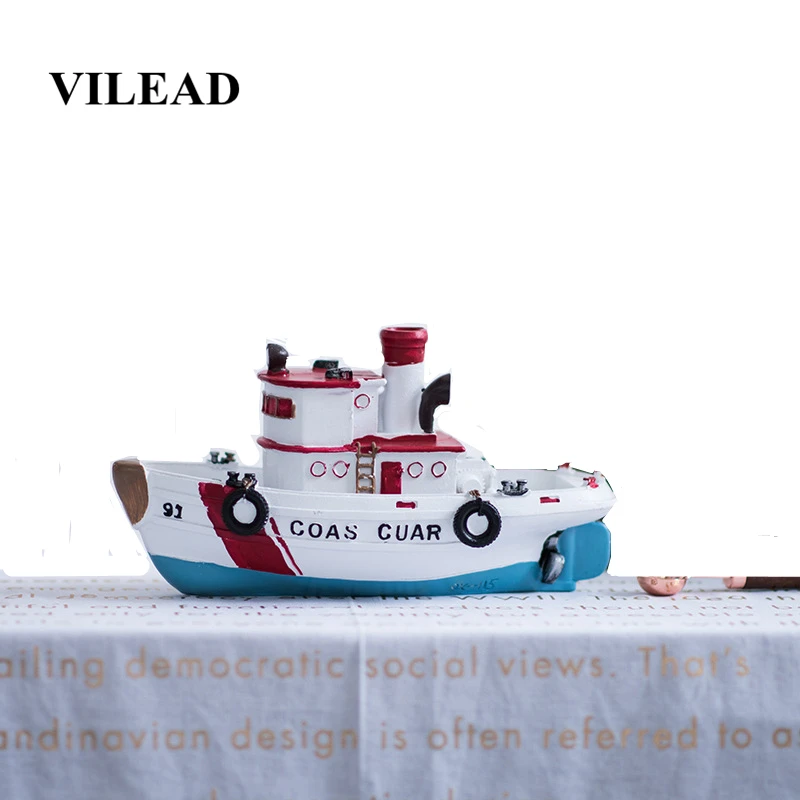 

VILEAD 14cm Resin Retro Ship Figurines Nordic Steamboat Miniatures Creative Boat Window Props Decorative Living Room Ornaments