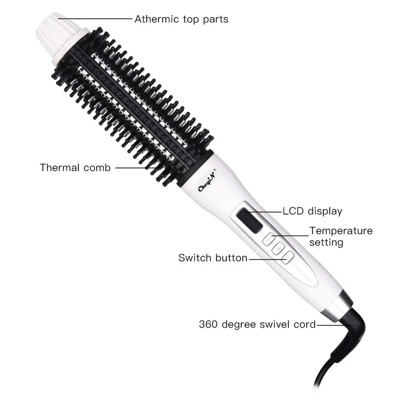 Многофункциональная 2 в 1 керамическая вращающаяся щетка для волос ролики с подсветкой вращающийся стайлер Расческа для укладки выпрямления завивки горячий воздух гребень