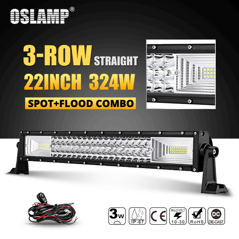 Oslamp 22 дюйма 324 Вт 3-рядный светодиодный светильник для внедорожников рабочий