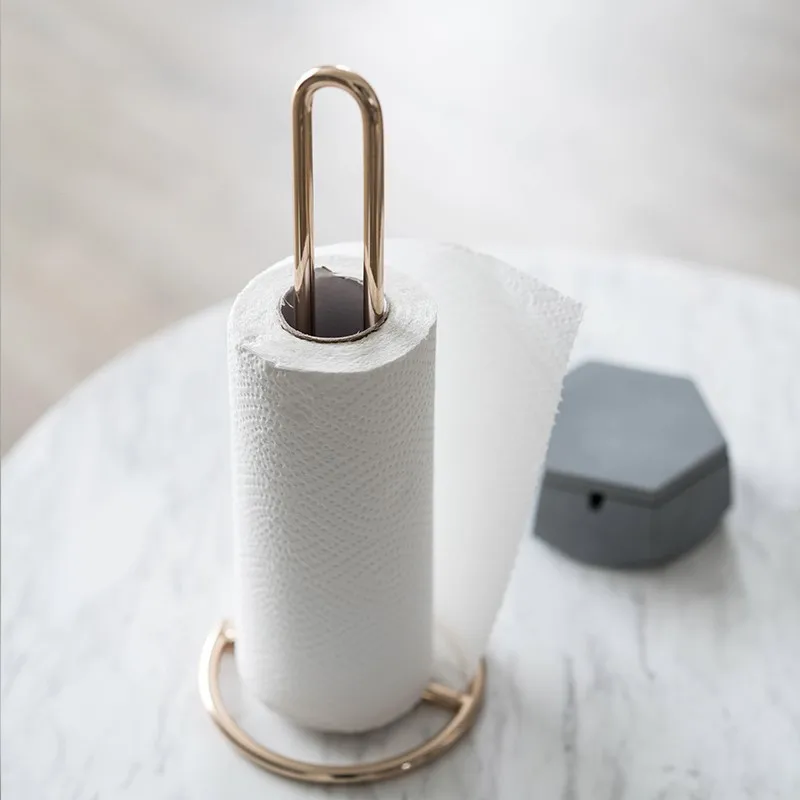

Nordic Light Luxury Iron Paper Towel Rack Ornaments Dining Table Kitchen Bathroom Roll Holder Thick Standing Tissue Storage Rack