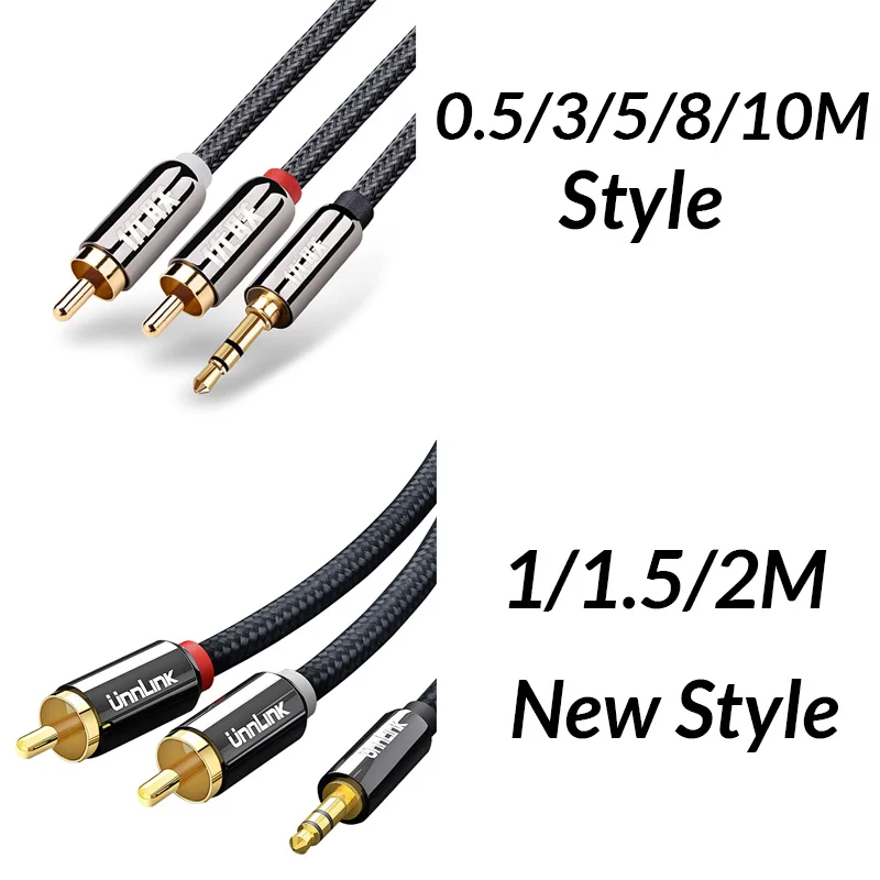 Unnlink HIFI 3.5mm Jack Aux to 2 RCA Cable Audio Cable 3m 5m 8m 10 for TV Box Speaker Wire Subwoofer Soundbar Amplifiers DVD