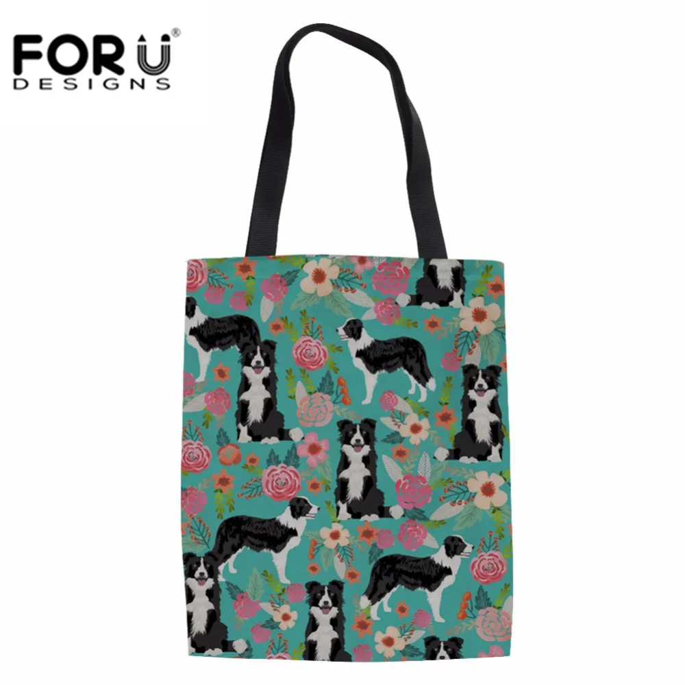 

FORUDESIGNS Border Collie Print Mom Shopping Bag Canvas Environmental Protection Women's Handbags Tote Bag Casual Shoulder Bags