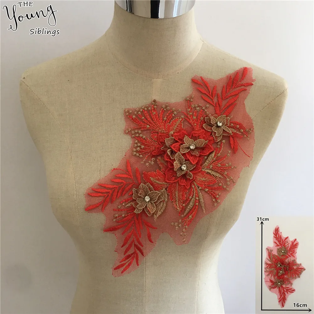 

New arrive 3D Embroidered Applications for Sewing Fabric Neckline Lace collar DIY Rhinestone Trim Clothing Accessories YL1769