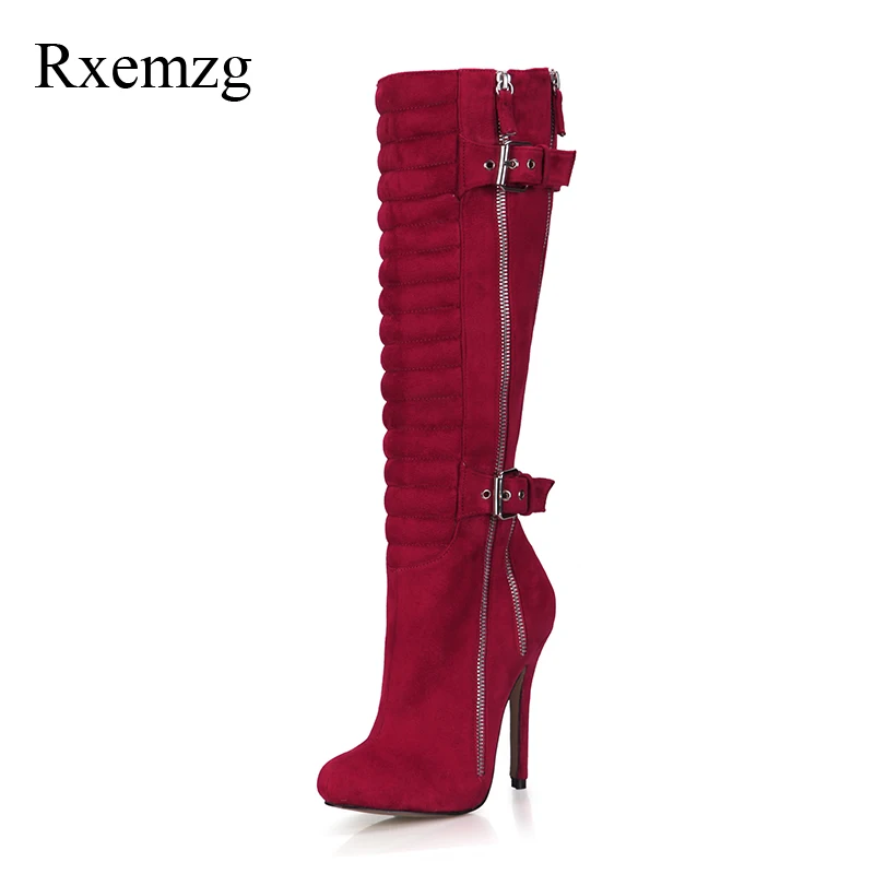 

Rxemzg 2018 shoes women flock warm winter shoes woman knee high new fashion buckle motorcycle boots sexy women shoes big size 43