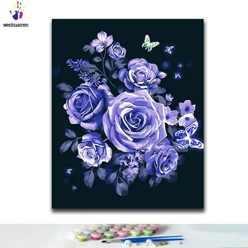 

DIY Coloring paint by numbers Purple rose paintings by numbers with kits 40x50 framed