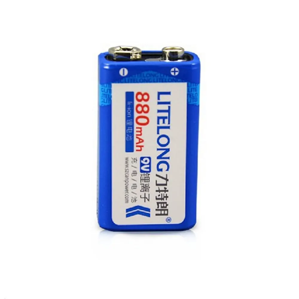 1pcs/lot 9V SUPER BIG 880mAh li ion lithium Rechargeable 9 Volt Battery