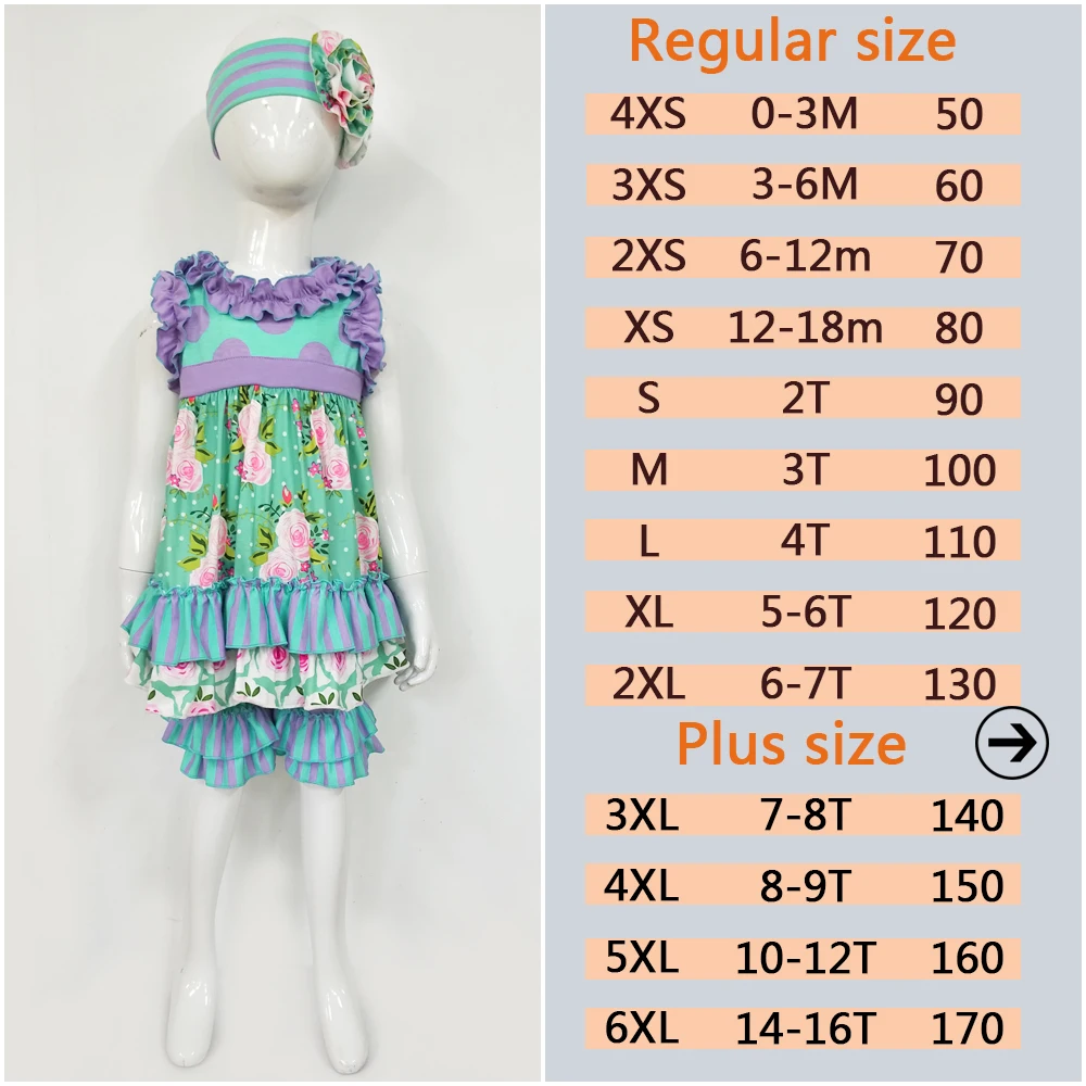 Boutique Children Clothing Wholesale Summer Popular Village style Floral Pattern Girls Outfit Baby Girl Clothes CONICE GK803-215