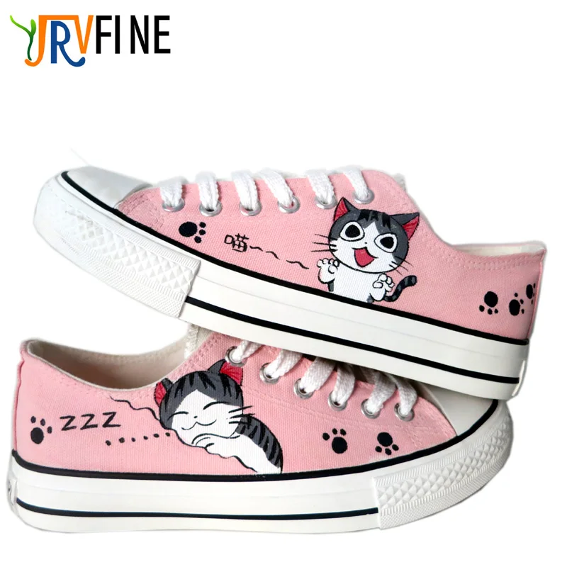 Image YJRVFINE Cute Sleeping Cat Graffiti Shoes Girls Hand painted  Casual Shoes Woman Shoes Casual Outdoor Walking Women Flats Shoe