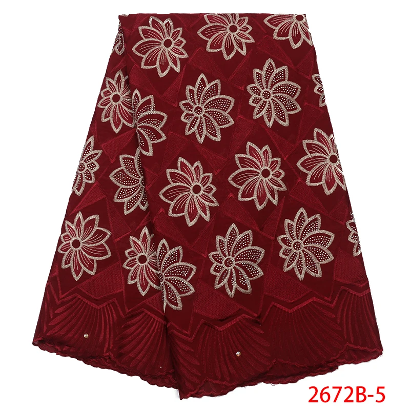 

2019 Nigerian Lace Fabric Latest African Swiss Voile Lace Fabrics High Quality French Laces with Stones for Wedding KS2672B-5