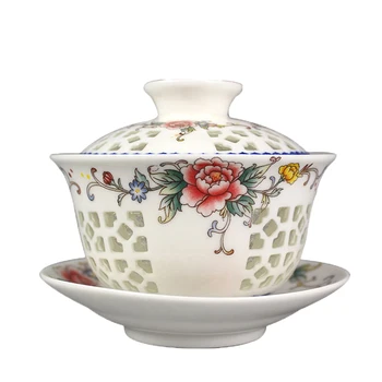 

160ml Exquisite Gaiwan Tea Set,White Bone China,Kung fu tea set,Travel Ceramic Tea Set,One pot Chinese Porcelain Gaiwan