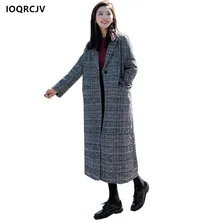2018 Winter Spring New Women’s Coat Blended Woolen Medium-length Suit Collar Plaid Casual Long Sleeve Female Jacket IOQRCJV F10