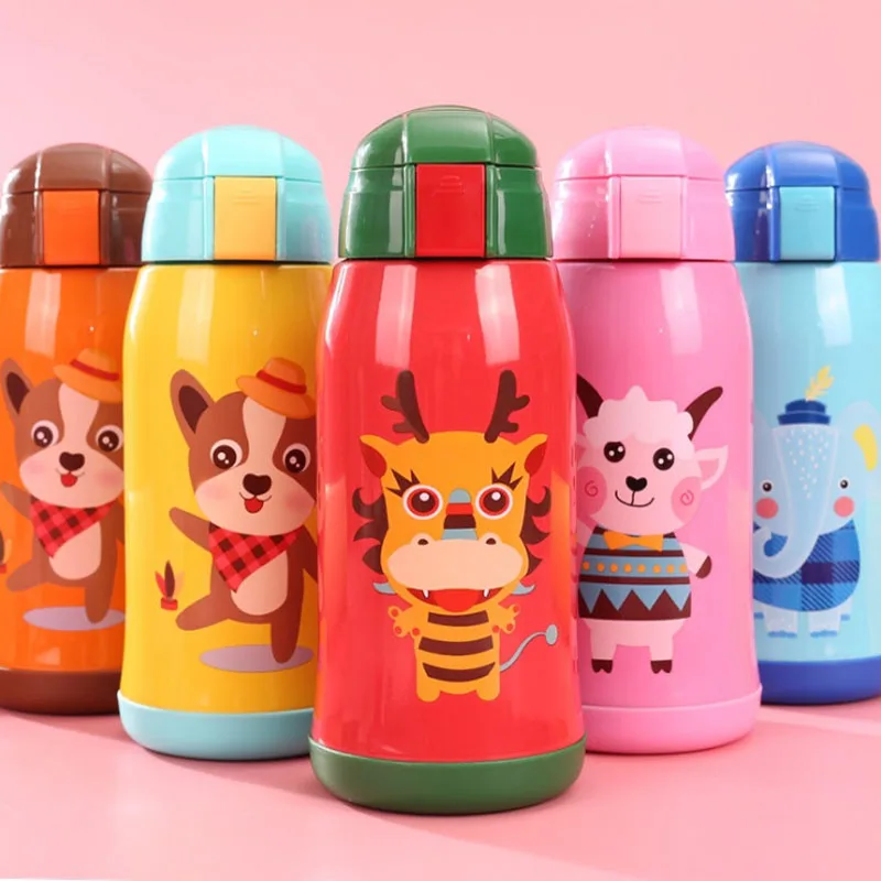 

600ML Insulation Pot Cartoon Insulated Cup With Straw Water Cup 24Hours Keep warm Insulation Child Use 304 Stainless Steel