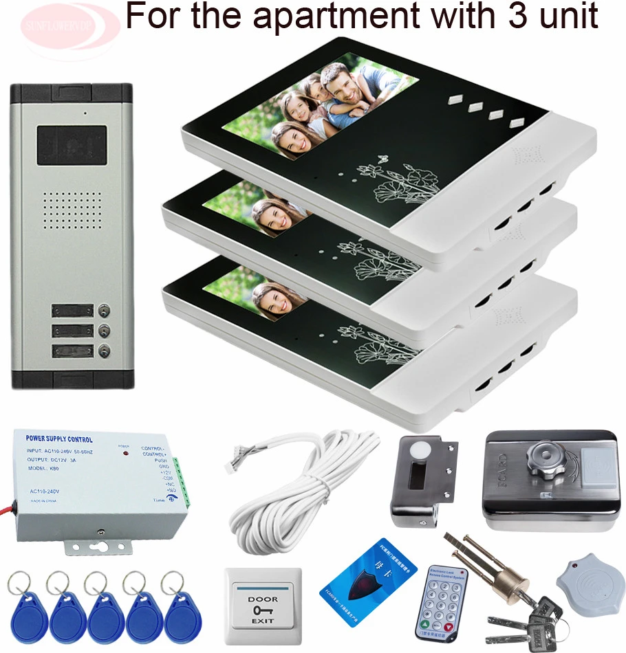 Sunflowervdp Doorphone For Video Intercom Rfid Security Door Lock System Videophone For 3 Apartments With 3 Units 4 3inch Lcds Intercom Doorphone Video Doorphonevideo Doorphone Intercom Aliexpress
