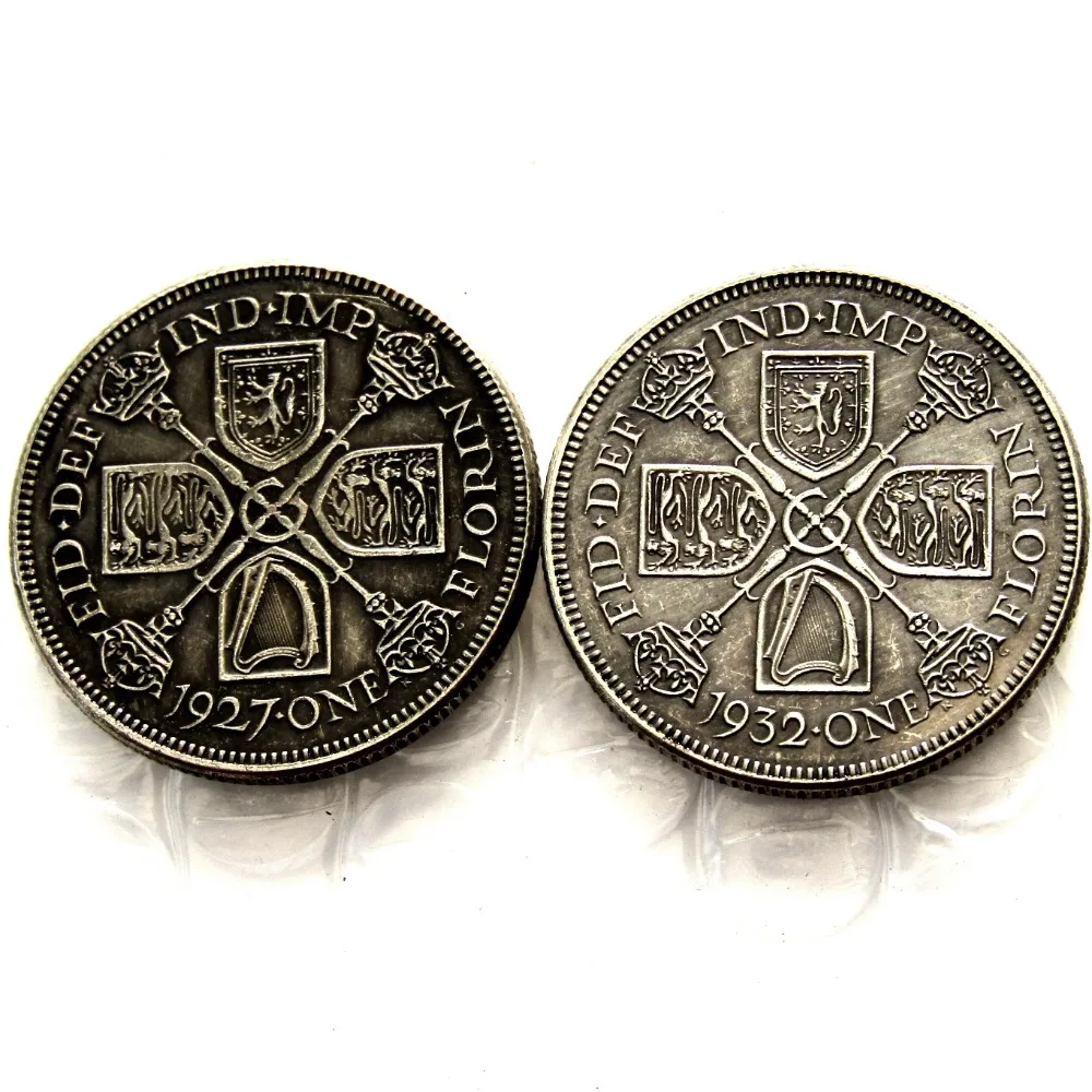 

A Set Of (1927 1932) 2pcs Florin Great Britain UK Silver Silver Plated Copy Coin