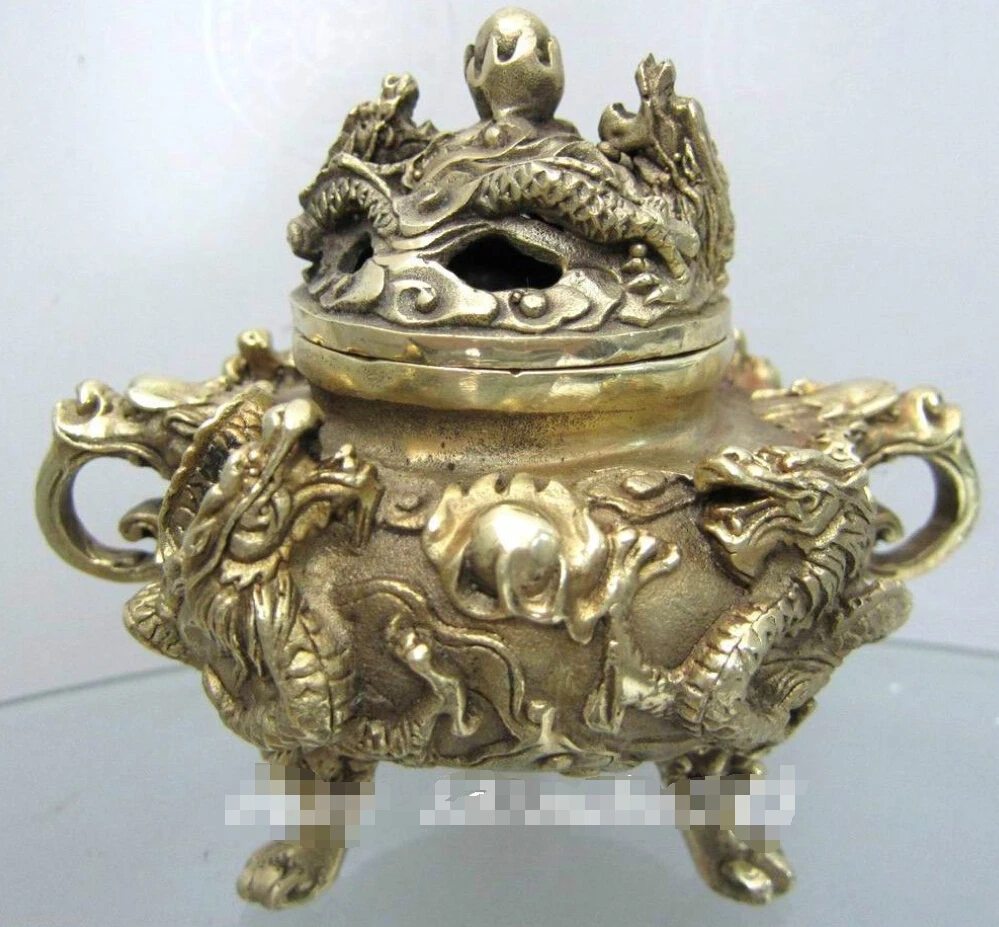

B0601 524Chinese bronze Incense Burners with lid carving Dragons varied Ming Dynasty old statue