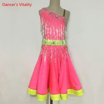 

Sexy Sleeveless Diamond Dress Latin Dance Competition Clothing Women Girls Latin Ballroom Salsa Dance Stage Performance Costume
