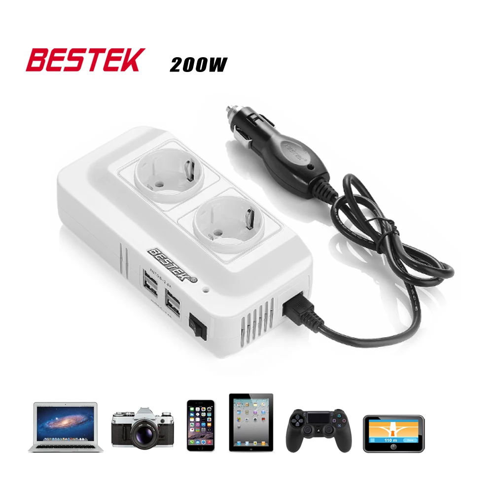 BESTEK 200 Вт Авто Мощность инвертор 12 В 220 Ac Dc инверторный преобразователь Dc/Ac