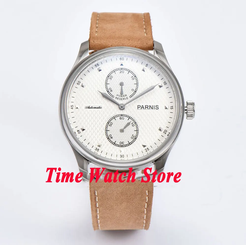 

Parnis 43mm white dial power reserve ST 2542 Automatic men's watch waterproof 683