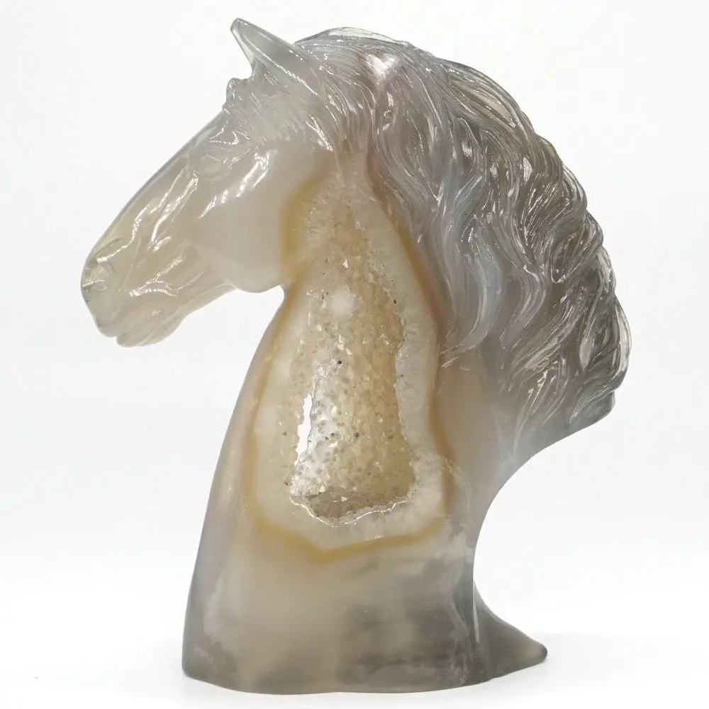 

Horse Head Figurine Natural Gemstone Agate Healing Crystal Quartz Geode Decor.5.9