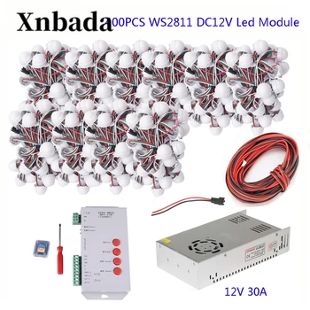 

160-400PCS 40pcs/lot DC12V WS2811 Module Programmable Colorful Waterproof IP68 Lamp Beads+T1000S Led Controller+12V Power Supply