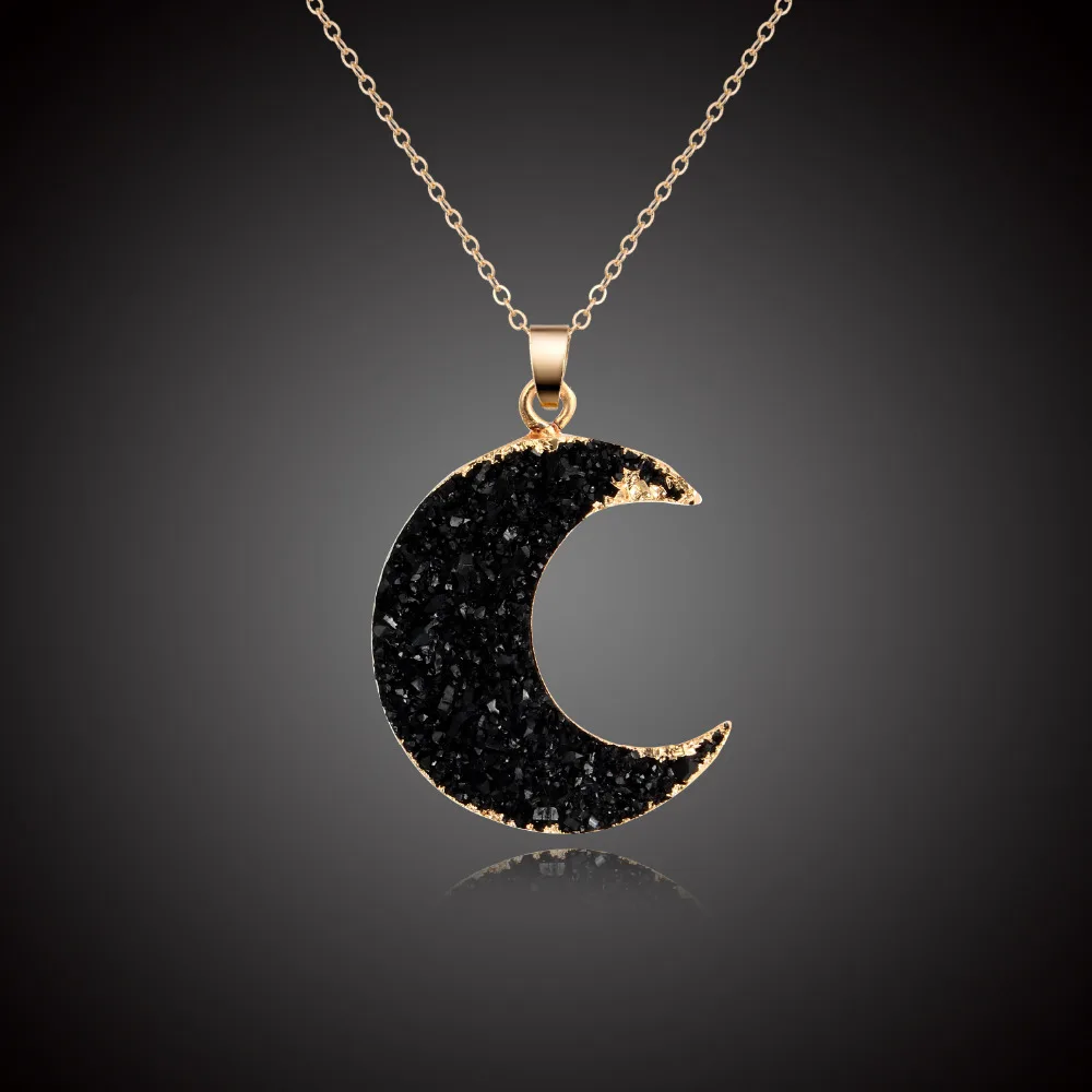 1 шт., модное ожерелье с кулоном из смолы Druzy Moon для женщин, золотой цвет, черная цепочка Drusy, ожерелье, ювелирное изделие, N353-T2
