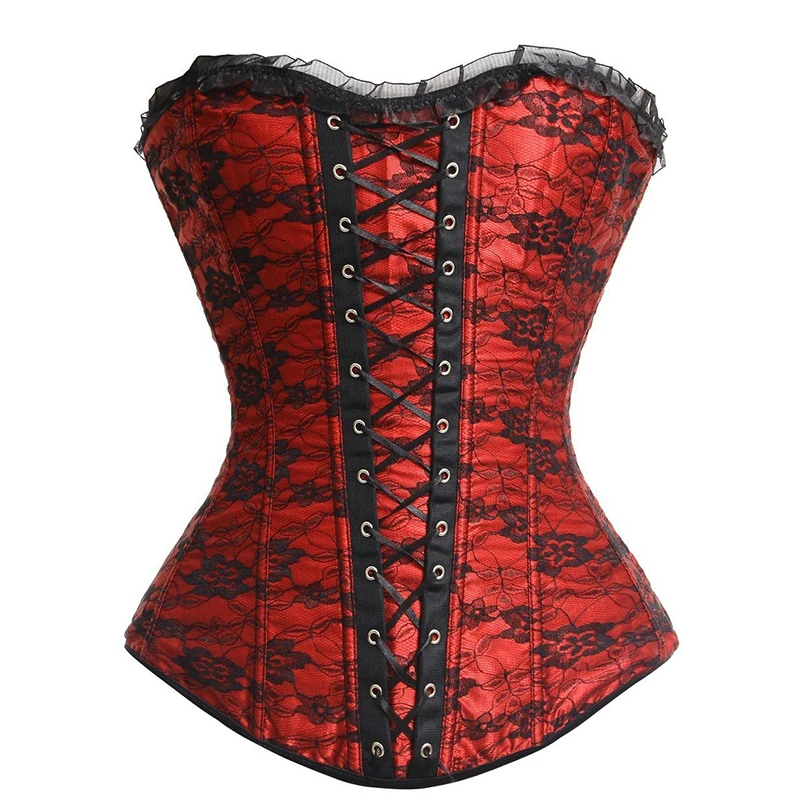 FLORATA Sexy Lace Embroidery Floral Bustier & Corset Black Red Purple