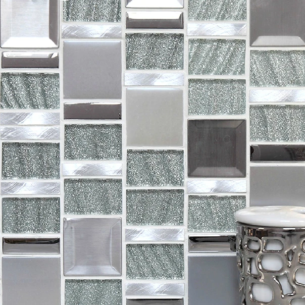 Plata metal cocina backsplash azulejos de mosaicos de azulejos deco