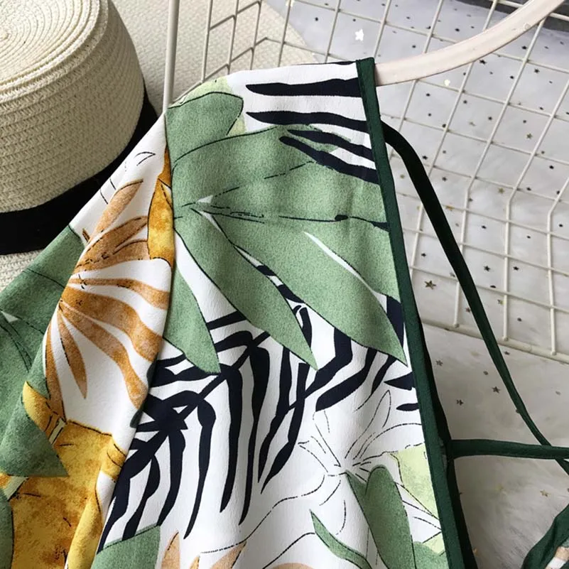 Boho короткий женский Комбинезон пляжный с v-образным вырезом без спинки корейский сексуальный шифон Туника цветочный принт плюс размер летние женские Комбинезоны