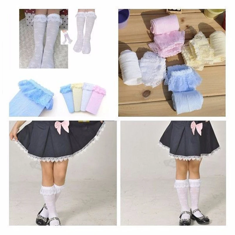 Knee High Lace Socks Girls Tights Leg Down Children Sock Student Lovely