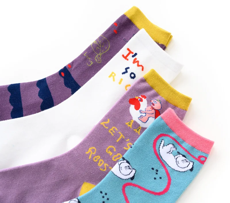 7 пара/лот, женские носки, носки с рисунками животных из мультфильмов, Забавные милые длинные носки, Харадзюку, счастливые уличные носки, подарки Марвел