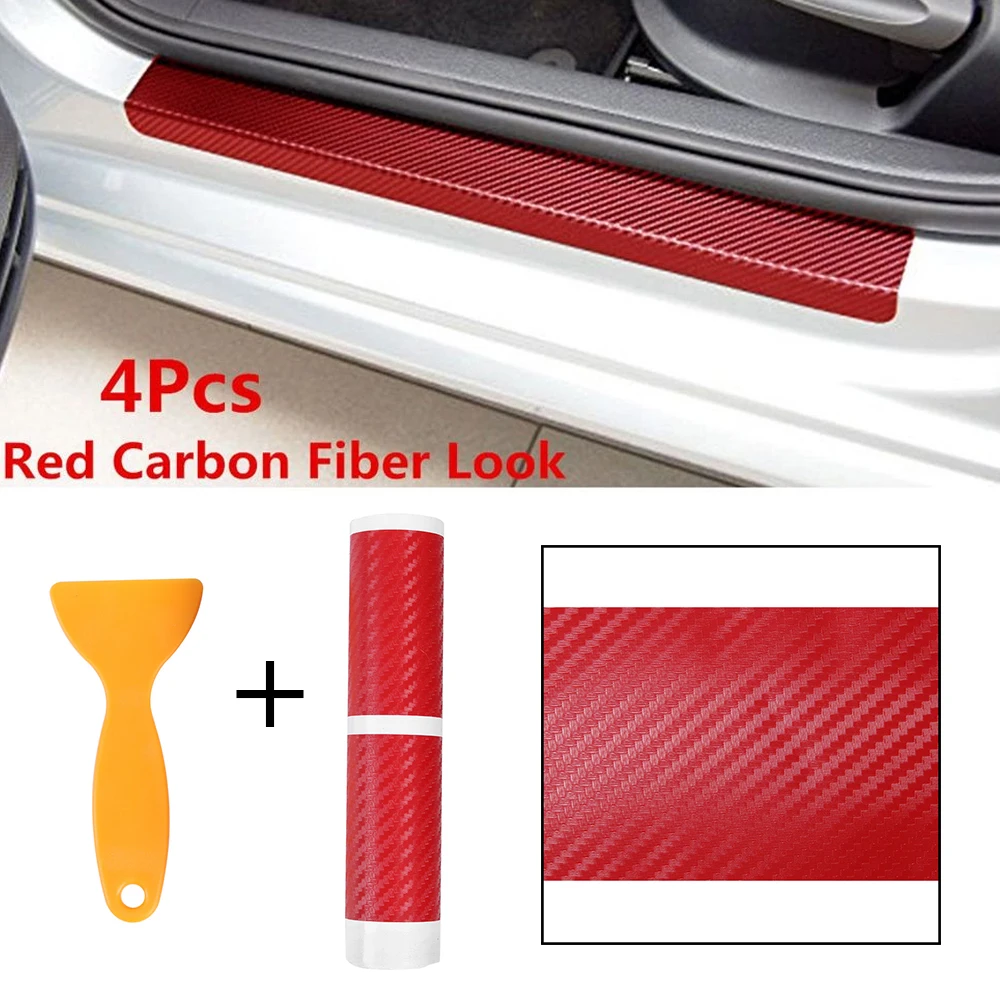 4PC Carbon Fiber Car Side Front+Back Door Edge Protection Guards Trims Stickers
