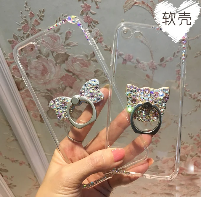 

For Xiaomi Redmi Note 3 4 5 6 3X 3S 4A 4X 5A 6A Pro S2 Y2 Prime Plus Bow Rhinestone Bear Finger Ring Holder Case Cover