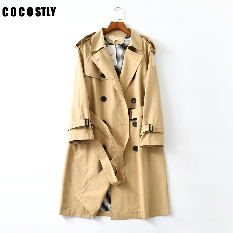 

Abrigos Spring Autumn Trench Coat For Women Fashion Double Breasted Mid-long Trench Coat Mujer Loose Belt Windbreak Outwear