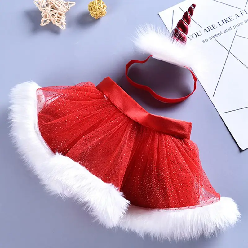 

2019 New 2pcs Christmas clothes set toddler girl clothes Fluffy Tulle Tutu Skirt + headband