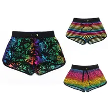 Новинка, цветные женские сексуальные шорты, летние шорты для бега, плавания, йоги, спорта, высокая талия, полосатые шорты, свободные пляжные шорты
