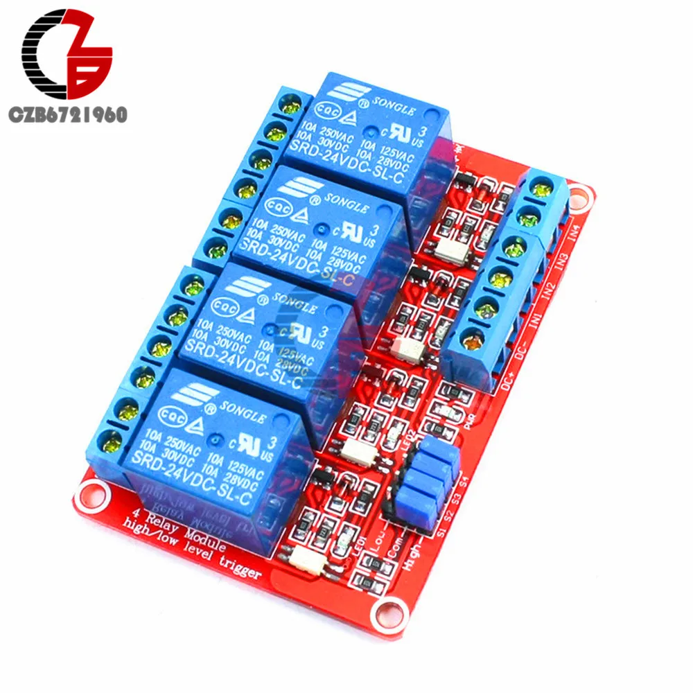 

DC 24V 4 Channel Relay Module with Optocoupler H/L Level Triger for Arduino