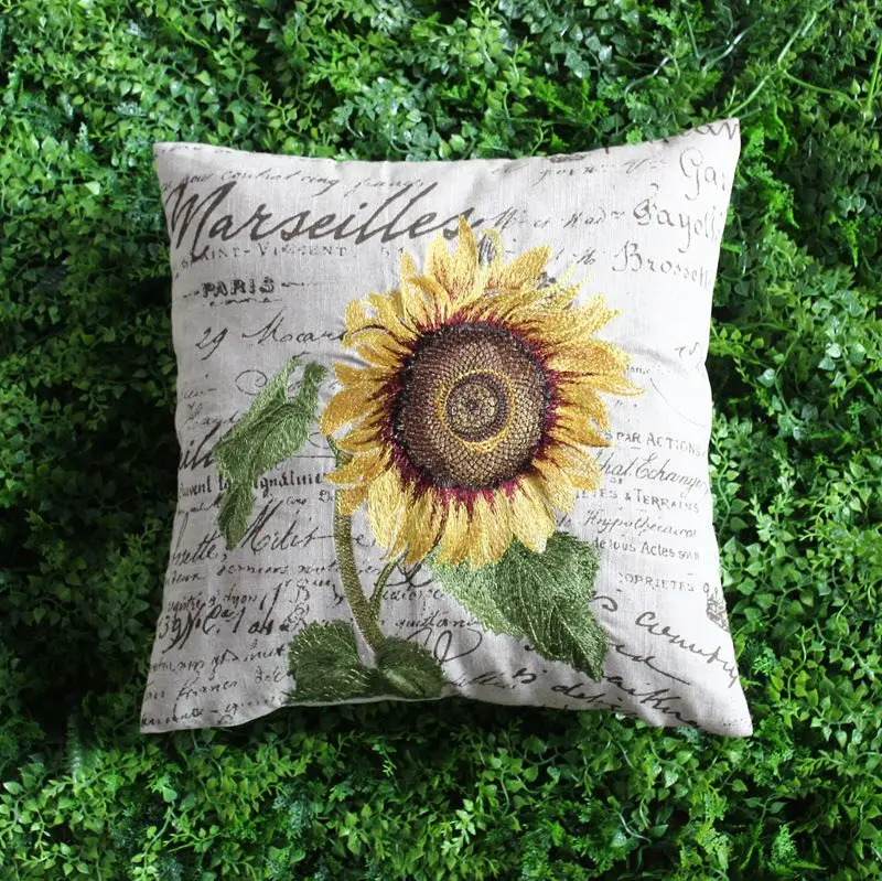 VEZO HOME embroidered sunflower cotton linen sofa cushions cover throw