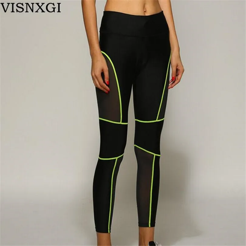 

Compress Sporting Leggings Men Women Fitness Workout Leggings Summer Thin Strip Fluorescent Sporting Women Neon Leggings L003