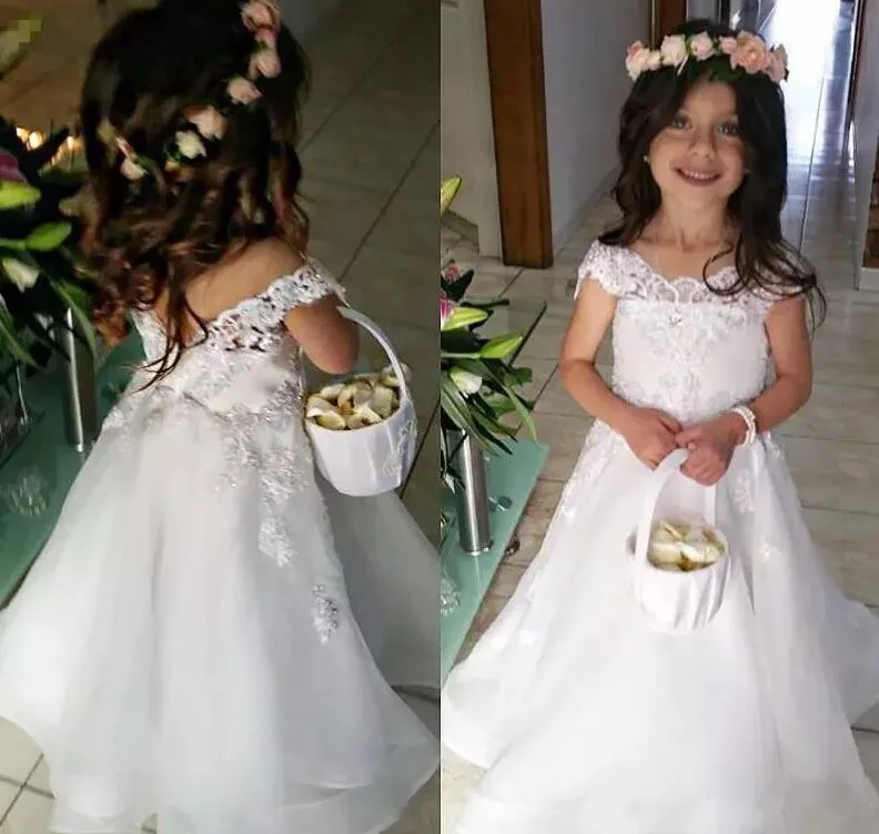 Princess White Lace Flower Girl Dresses For Wedding Little Girls