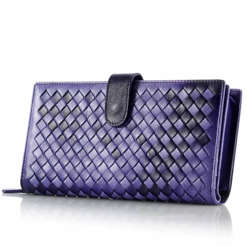 Женский клатч-кошелек из натуральной кожи, Модный женский кошелек для монет, карт, денег, фактур, длинный дизайн, высокое качество, Новинка - Цвет: purple