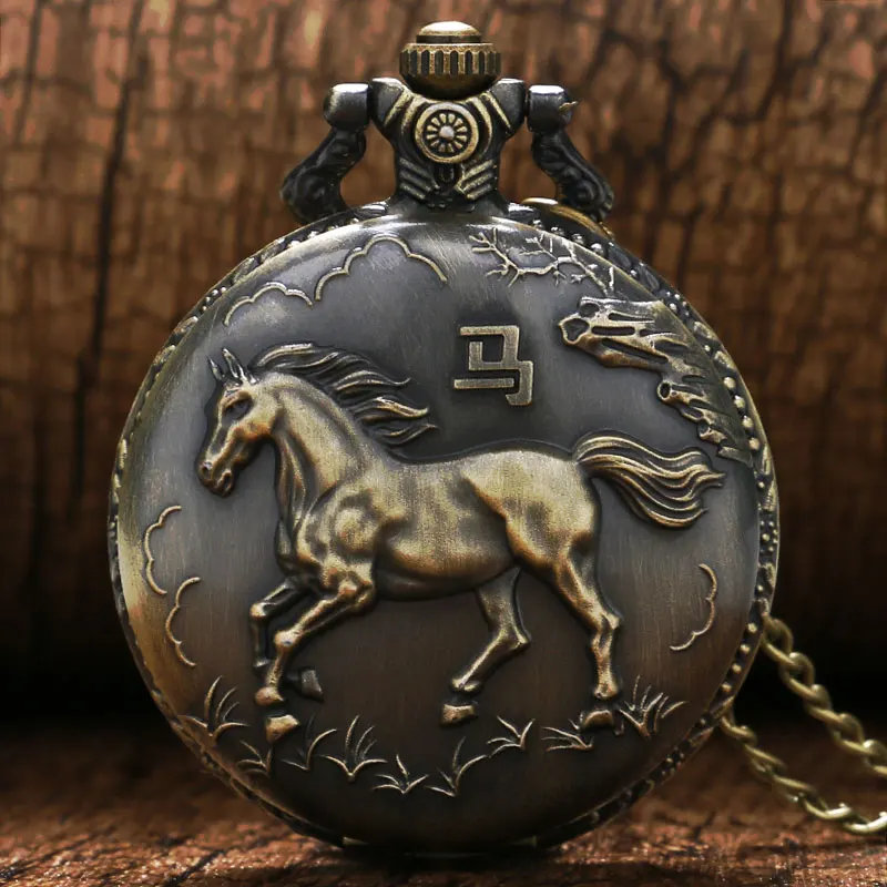 Сильный успешный 3D лошадь дизайн цепочки и ожерелья цепи кулон карманные часы подарок P407