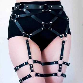 

Newest Sexy Women Faux Leather Harness Garter Punk Adjustable Waist Cincher Belt Gothic Studded Belt Legging Garter Nightclubs