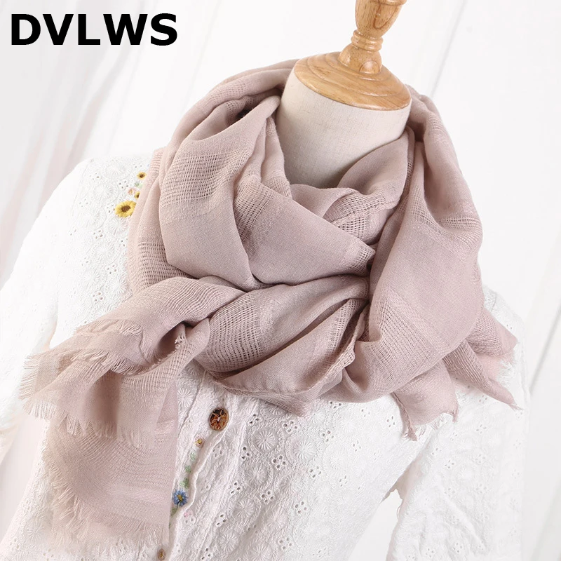

Spring Scarf of Women Cotton Solid Color with Short Tassel Scarf High Qualtiy