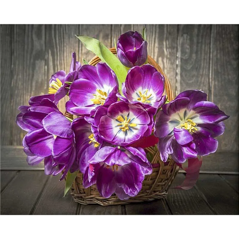 YIKEE Diamond Painting Purple Flower Wall Decor Full Square Rhinestone Pasted Embroidery Pattern Gift k305 | Дом и сад