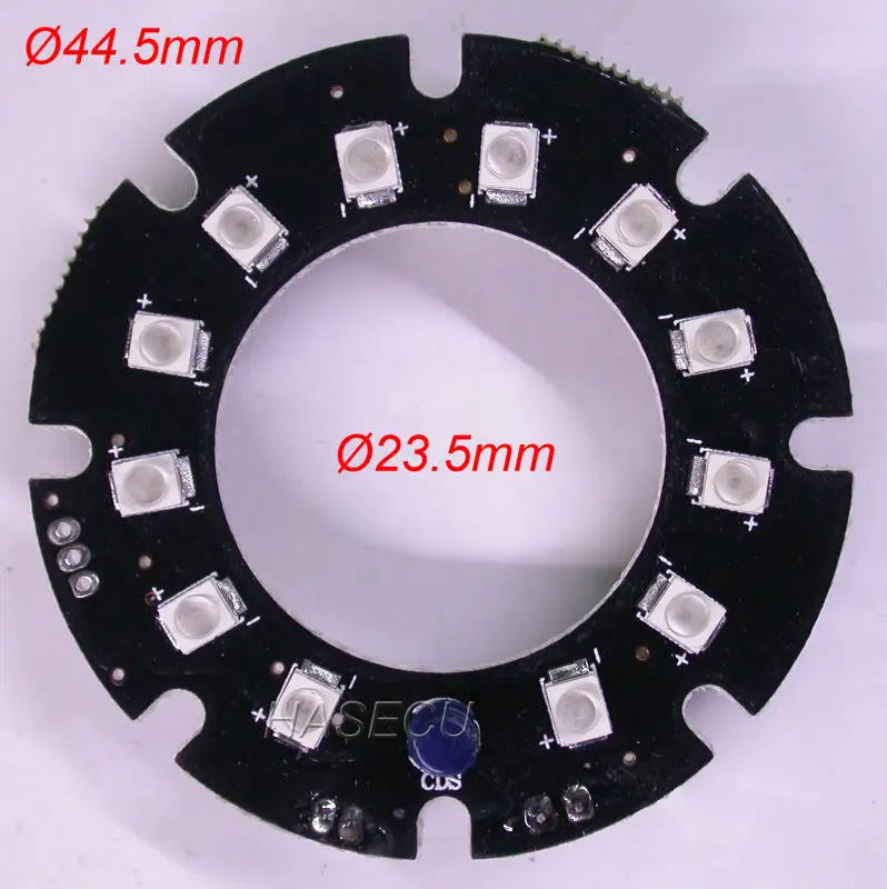 

Pure Infrared 12x IR LED board for CCTV cameras night vision (outer 44.5mm diameter / inner 23.5mm)