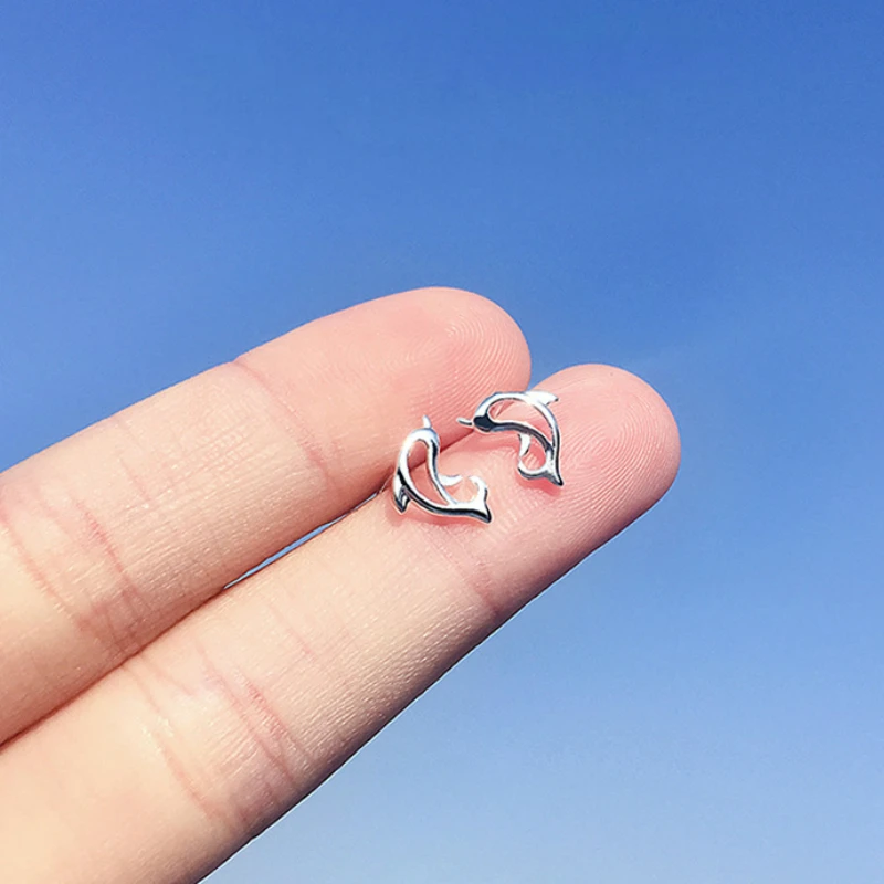 

Mini Silver Dolphin Shape Stud Earrings for Women Wedding Earrings For Girlfriend Jewelry